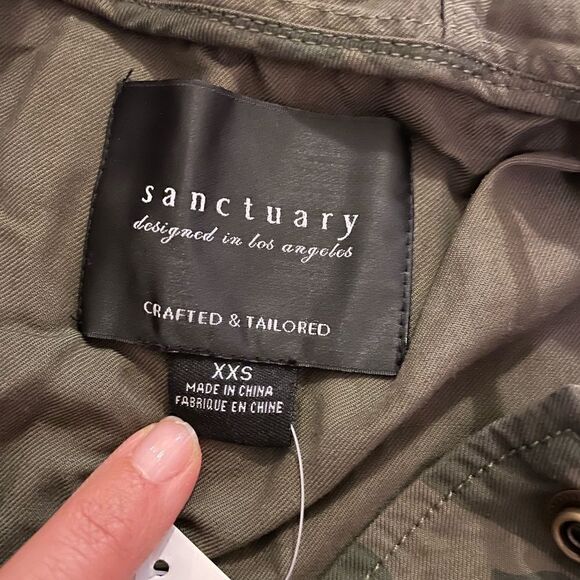 Sanctuary Green Camo Print Hooded Snap Front Utility Jacket size XXS - Picture 7 of 9